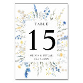 Dusty Blue Dainty Wild Floral Boho Yellow Wedding Kaart (Achterkant)