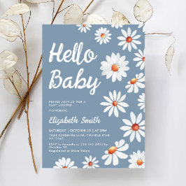 Dusty Blue Daisy Baby shower Kaart