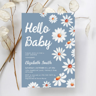 Dusty Blue Daisy Baby shower Kaart