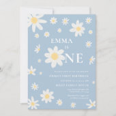 Dusty Blue Daisy Eerste 1e Verjaardag uitnodiging (Voorkant)