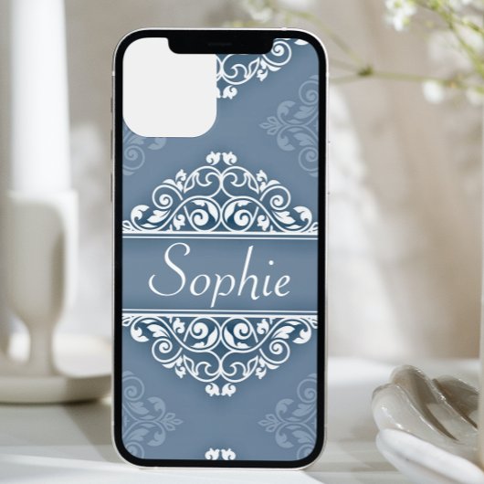Dusty Blue Damask Case-Mate iPhone Case