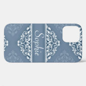 Dusty Blue Damask Case-Mate iPhone Case (Achterkant (horizontaal))