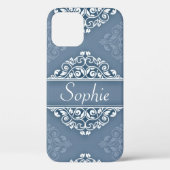 Dusty Blue Damask Case-Mate iPhone Case (Achterkant)