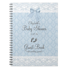 Dusty Blue Damask en Lace Baby shower Guest Book- Notitieboek