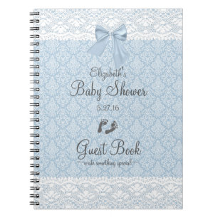 Dusty Blue Damask en Lace Baby shower Guest Book- Notitieboek