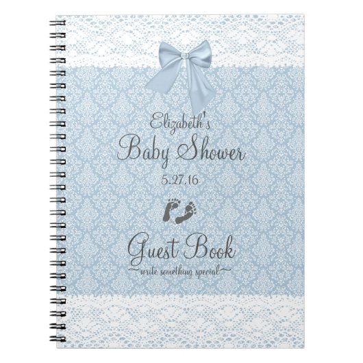 Dusty Blue Damask en Lace Baby shower Guest Book- Notitieboek (Voorkant)