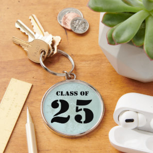 Dusty Blue Damask Klasse van 2024 Sleutelhanger