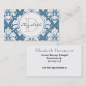 Dusty Blue Damask Monogram Appointcard Afsprakenkaartje (Voorkant / Achterkant)