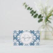Dusty Blue Damask Monogram Appointcard Afsprakenkaartje (Staand voorkant)