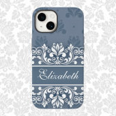 Dusty blue Damask wervelnaam Hoesje-Mate iPhone Ca Case-Mate iPhone Case