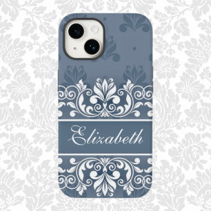 Dusty blue Damask wervelnaam Hoesje-Mate iPhone Ca Case-Mate iPhone 14 Hoesje