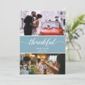 Dusty Blue Dankbare Trouwfoto's Bedankkaart (Staand voorkant)