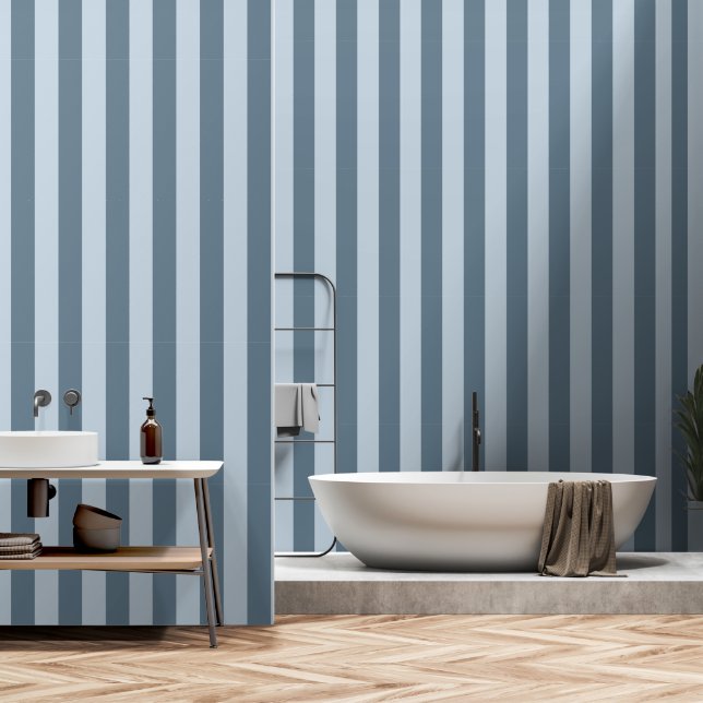 Dusty Blue & Dark Dusty Grey Wide 4 Inch Stripe Behang (Badkamer)