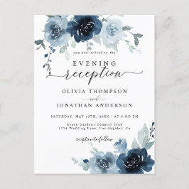 Dusty Blue Dark Navy Bloemen bruiloft uitnodiging