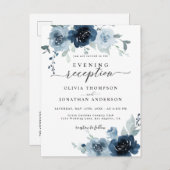 Dusty Blue Dark Navy Bloemen bruiloft uitnodiging (Voorkant / Achterkant)