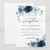 Dusty Blue Dark Navy Bloemen Waterverf Bruiloft Kaart (Voorkant / Achterkant)