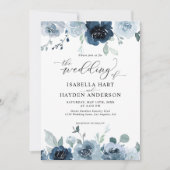 Dusty Blue Dark Navy Slate Floral Pastel Wedding Kaart (Voorkant)
