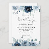Dusty Blue Dark Navy Slate Floral Pastel Wedding Kaart (Voorkant / Achterkant)
