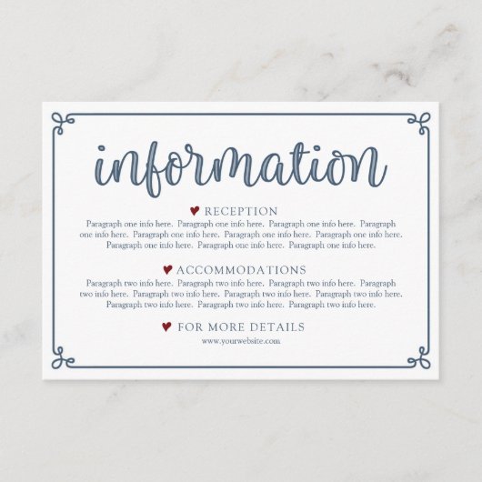 Dusty Blue & Dark Red Information Enclosure Informatiekaartje (Voorkant)