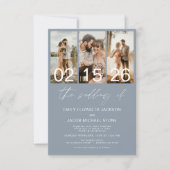 Dusty Blue De bruiloft van foto QR code Elegant Kaart (Voorkant)