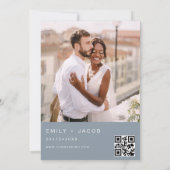 Dusty Blue De bruiloft van foto QR code Minimalist Kaart (Achterkant)
