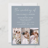 Dusty Blue De bruiloft van kalligrafie QR-code Kaart (Voorkant)