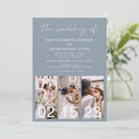 Dusty Blue De bruiloft van kalligrafie QR-code Kaart (Staand voorkant)