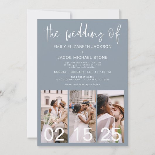 Dusty Blue De bruiloft van minimalistische QR-code Kaart (Voorkant)