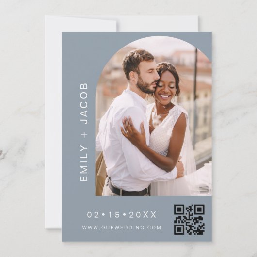 Dusty Blue De bruiloft van minimalistische QR-code Kaart (Achterkant)