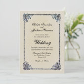 Dusty Blue  Decorative Border Wedding Kaart (Staand voorkant)
