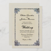Dusty Blue  Decorative Border Wedding Kaart (Voorkant / Achterkant)