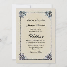 Dusty Blue  Decorative Border Wedding Kaart