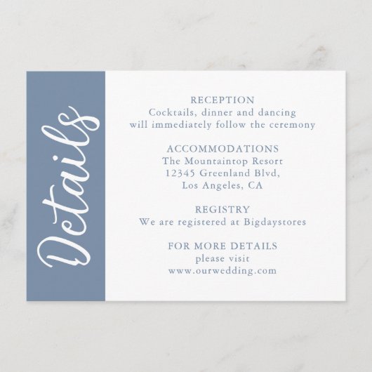 Dusty Blue Decorative Calligraphy Informatiekaartje (Voorkant)