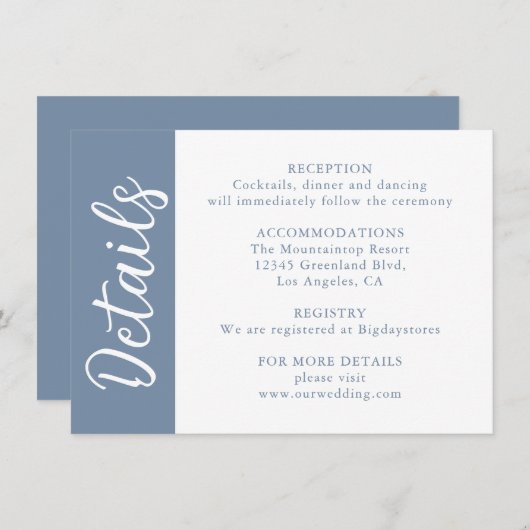 Dusty Blue Decorative Calligraphy Informatiekaartje (Voorkant / Achterkant)