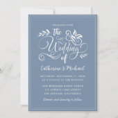Dusty Blue Decorative Wedding Calligraphy Kaart (Voorkant)