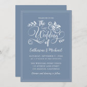 Dusty Blue Decorative Wedding Calligraphy Kaart (Voorkant / Achterkant)