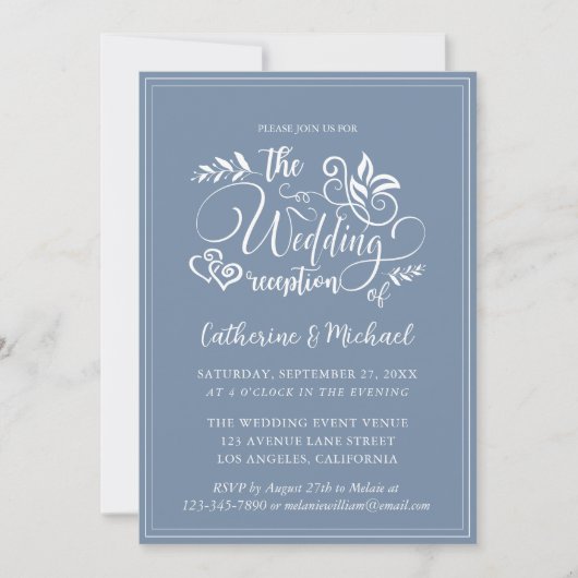 Dusty Blue Decorative Wedding Calligraphy Kaart (Voorkant)