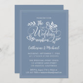 Dusty Blue Decorative Wedding Calligraphy Kaart (Voorkant / Achterkant)