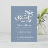 Dusty Blue Decorative Wedding Calligraphy Kaart (Staand voorkant)