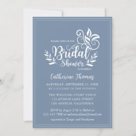 Dusty Blue Decorative Wedding Calligraphy Kaart