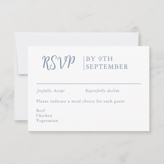Dusty blue Decorative Wedding Calligraphy RSVP Kaartje (Voorkant)