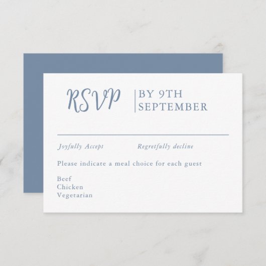 Dusty blue Decorative Wedding Calligraphy RSVP Kaartje (Voorkant / Achterkant)
