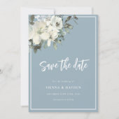 Dusty Blue Delicate Floral Save The Date Card (Voorkant)