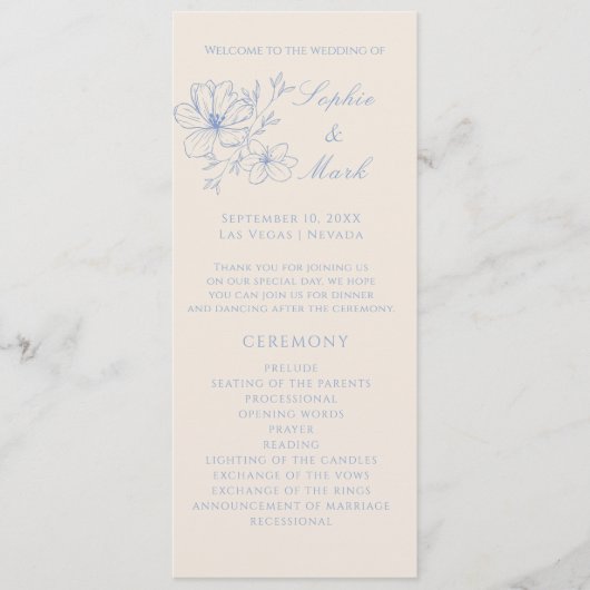 Dusty Blue Delicate Flower Wedding Detail Program Programmakaart (Voorkant)
