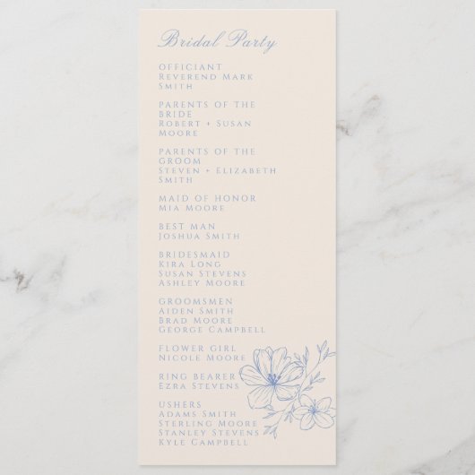 Dusty Blue Delicate Flower Wedding Detail Program Programmakaart (Achterkant)