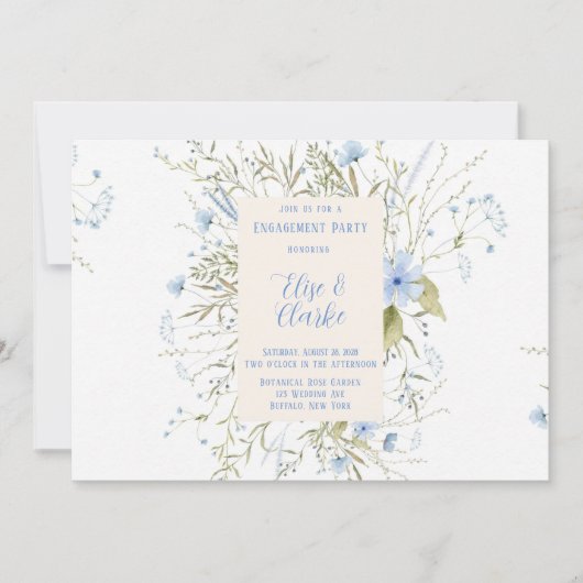 Dusty Blue Delicate Wildflower Engagement Party Kaart (Voorkant)