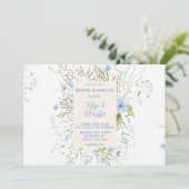 Dusty Blue Delicate Wildflower Wedding Kaart (Staand voorkant)