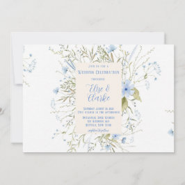 Dusty Blue Delicate Wildflower Wedding Kaart