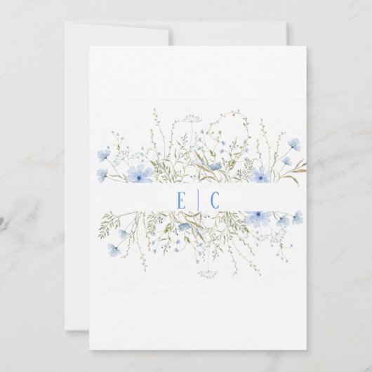 Dusty Blue Delicate Wildflower Wedding Uitnodiging (Achterkant)