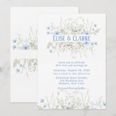 Dusty Blue Delicate Wildflower Wedding Uitnodiging (Voorkant / Achterkant)
